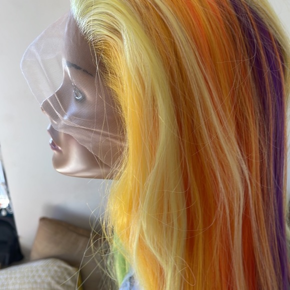 ✨24” 🌈 LEMON LIME-RAINBOW COLORFUL STRAIGHT LACE FRONT WIG *NEW - Picture 7 of 11